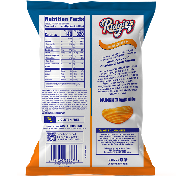 Ridgies Potato Chips Cheddar and Sour Cream