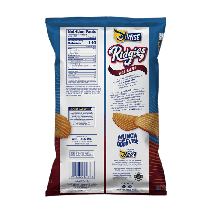 Wise Snacks Ridgies SWEET HEAT BBQ potato Chips